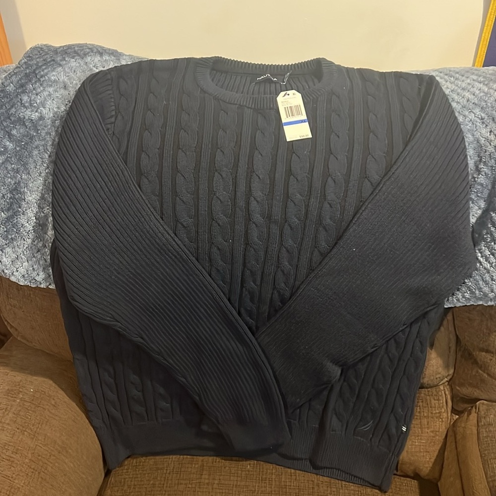 Nautica Men's Blue Cable Knit Sweater - Picture 5 of 7